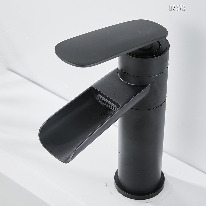 Black waterfall faucet bathroom countertop basin wash basin faucet copper rotatable basin faucet