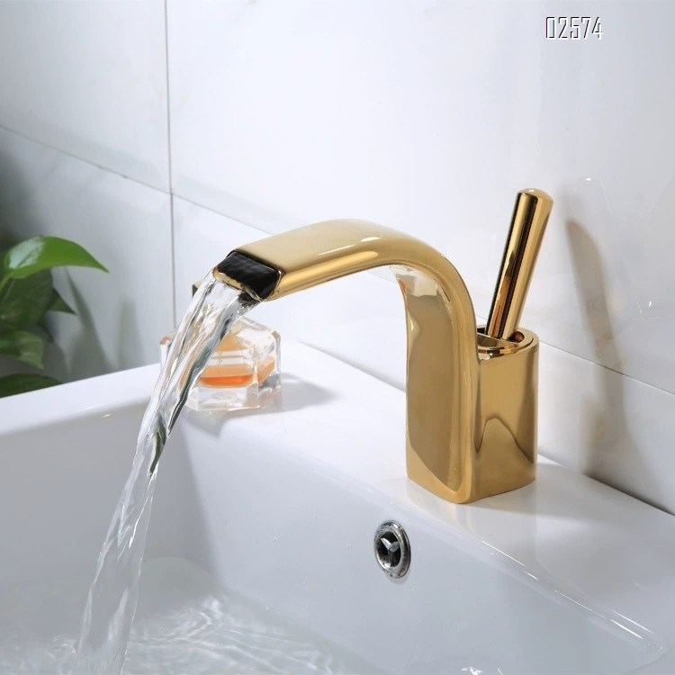 Golden waterfall faucet Nordic style full Brass basin faucet bathroom wash basin faucet wash basin faucet
