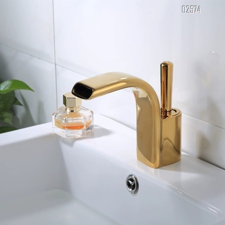 Golden waterfall faucet Nordic style full Brass basin faucet bathroom wash basin faucet wash basin faucet