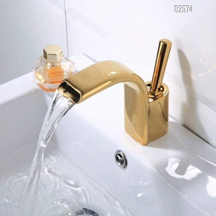 Golden waterfall faucet Nordic style full Brass basin faucet bathroom wash basin faucet wash basin faucet
