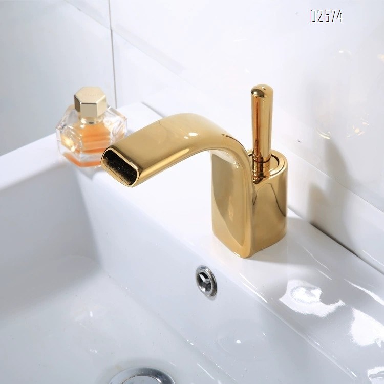 Golden waterfall faucet Nordic style full Brass basin faucet bathroom wash basin faucet wash basin faucet