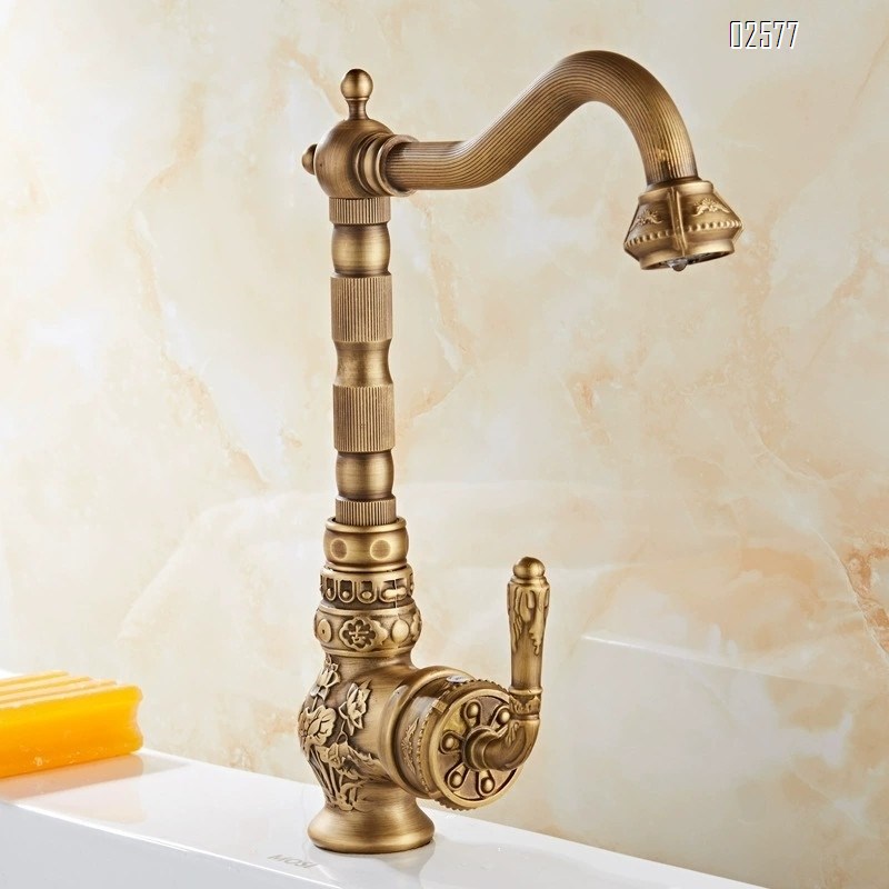 Antique-style all-Brass three-dimensional relief cold and hot water faucet for home wash basin vintage bathroom faucet