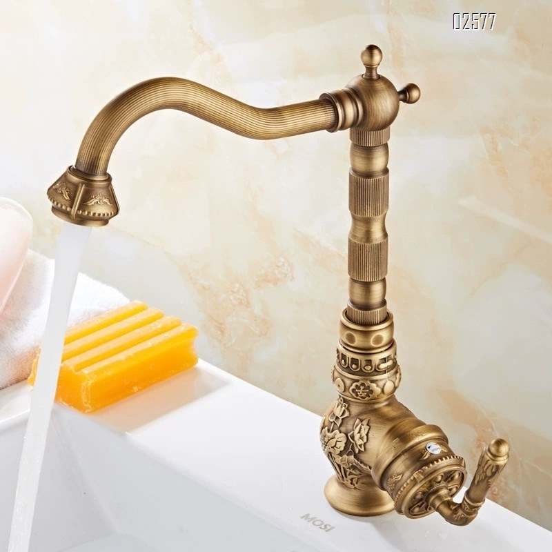 Antique-style all-Brass three-dimensional relief cold and hot water faucet for home wash basin vintage bathroom faucet