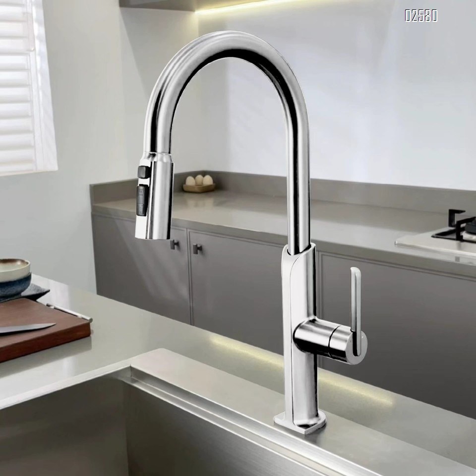 Brass gun gray pull-down cold and hot sink home multi-functional kitchen extendable sink dish pool faucet