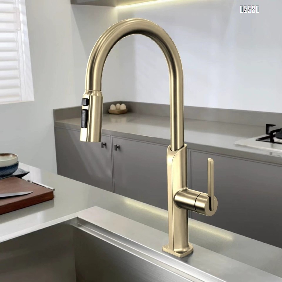 Brass gun gray pull-down cold and hot sink home multi-functional kitchen extendable sink dish pool faucet