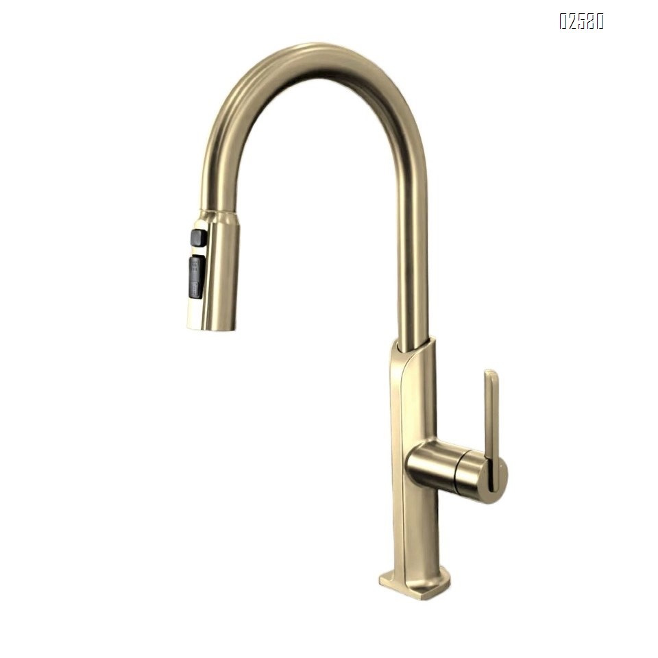 Brass gun gray pull-down cold and hot sink home multi-functional kitchen extendable sink dish pool faucet