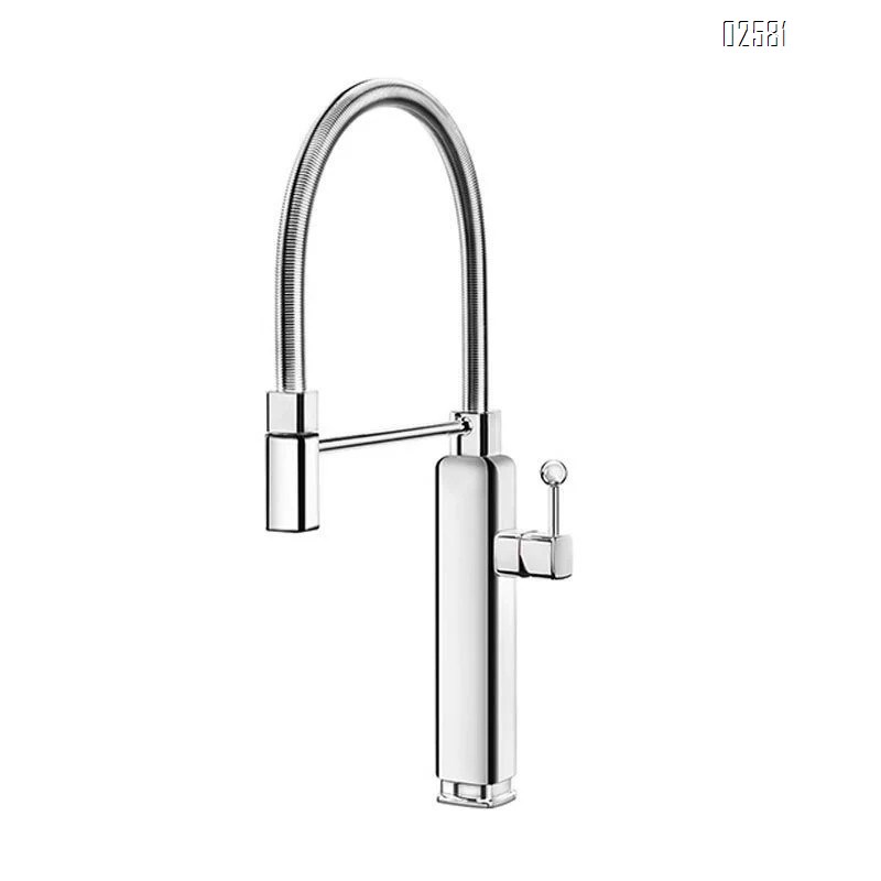 Brass vintage style rotating and extendable with sprayer pull-down kitchen faucet