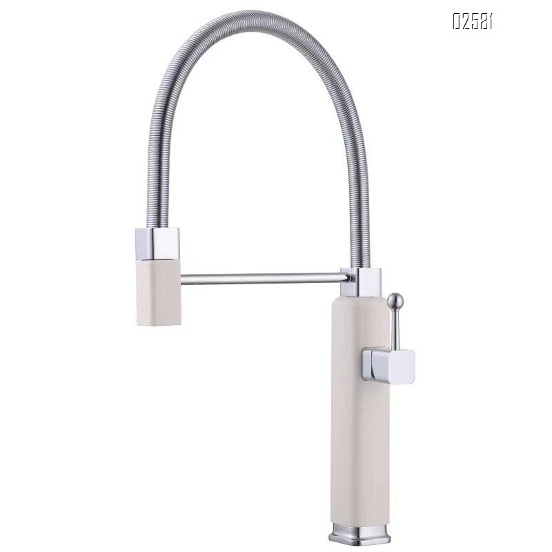 Brass vintage style rotating and extendable with sprayer pull-down kitchen faucet