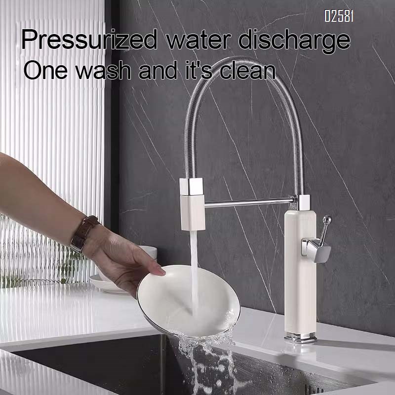 Brass vintage style rotating and extendable with sprayer pull-down kitchen faucet