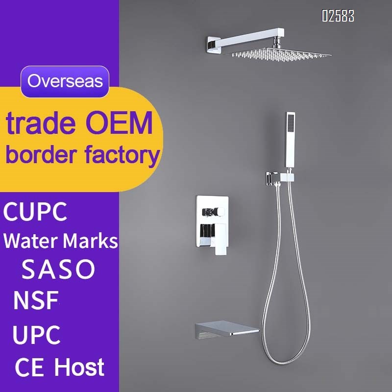 Brass concealed shower head set with three functions and pressure shower head for cold and hot concealed shower