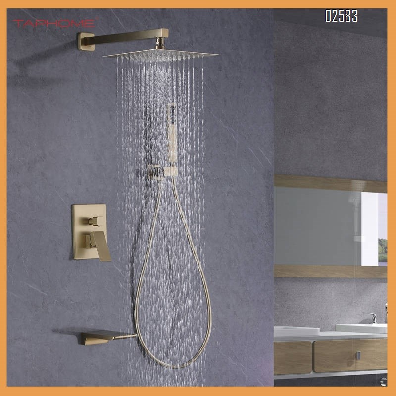 Brass concealed shower head set with three functions and pressure shower head for cold and hot concealed shower