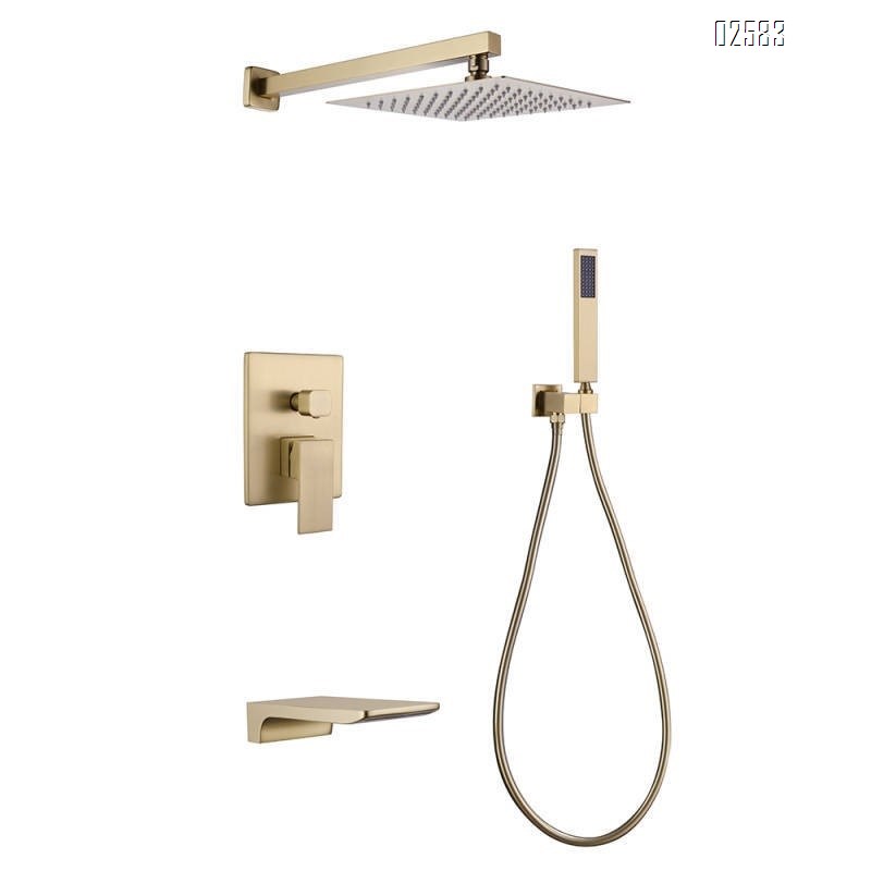 Brass concealed shower head set with three functions and pressure shower head for cold and hot concealed shower