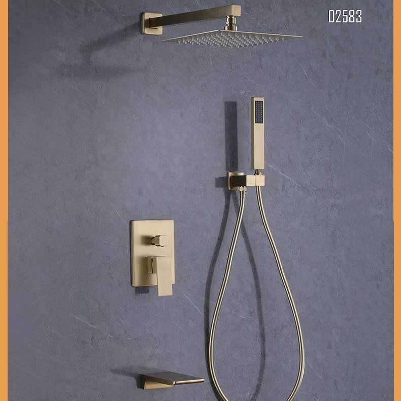 Brass concealed shower head set with three functions and pressure shower head for cold and hot concealed shower