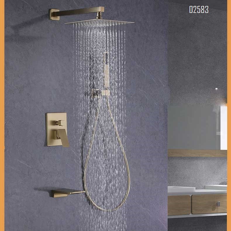 Brass concealed shower head set with three functions and pressure shower head for cold and hot concealed shower
