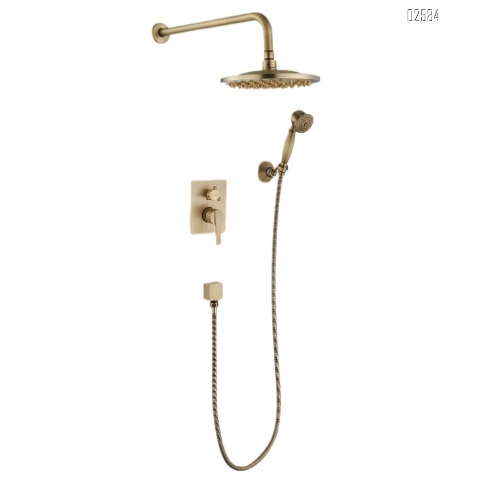 Brass concealed vintage shower head embedded in the wall precast bathing set home mixing valve