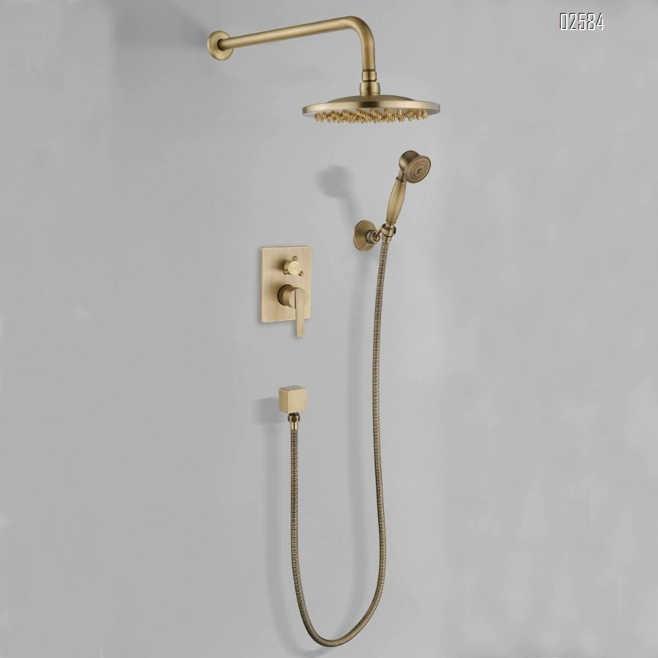 Brass concealed vintage shower head embedded in the wall precast bathing set home mixing valve