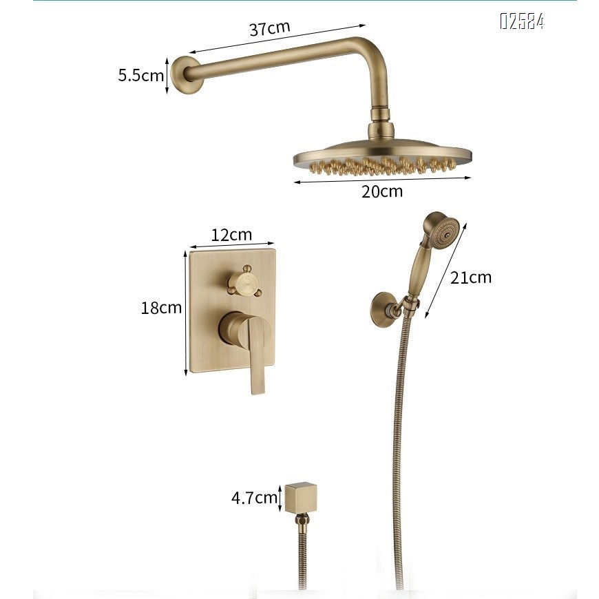 Brass concealed vintage shower head embedded in the wall precast bathing set home mixing valve