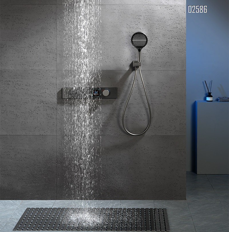 New all-Brass wall-mounted hidden shower set embedded constant temperature shower hidden shower head waterfall water outlet