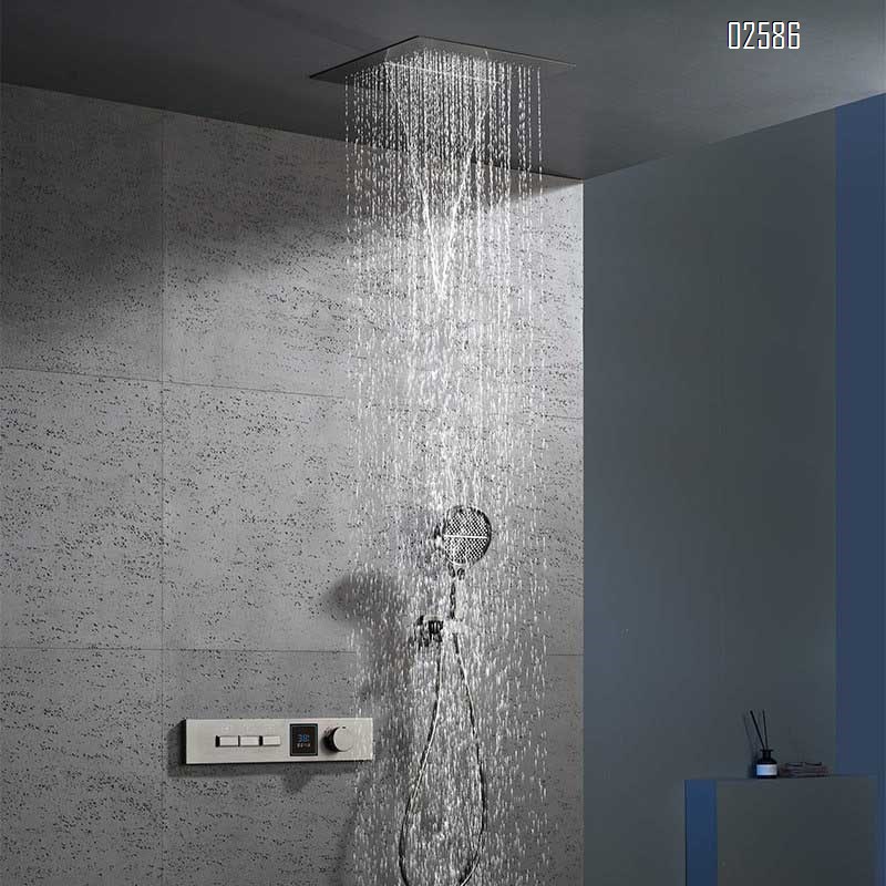 New all-Brass wall-mounted hidden shower set embedded constant temperature shower hidden shower head waterfall water outlet