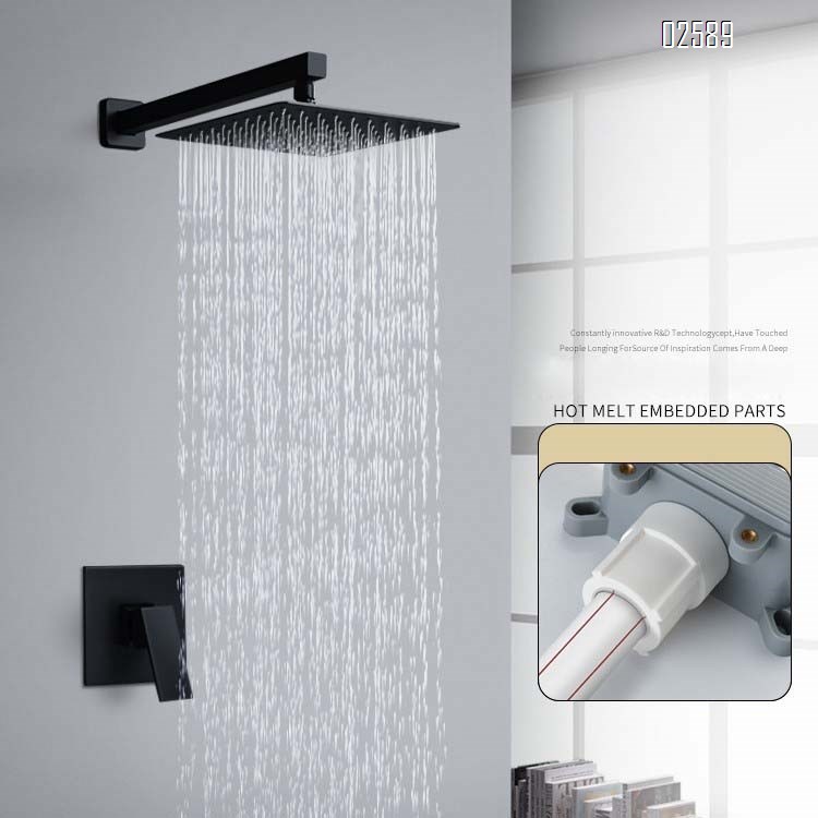Square concealed wall-mounted shower head with single function embedded in the wall for hotels cold and hot