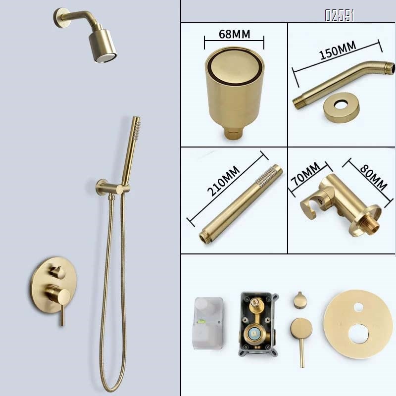 Golden concealed shower head set all-Brass nozzle cold and hot water mixing valve wall-mounted shower head