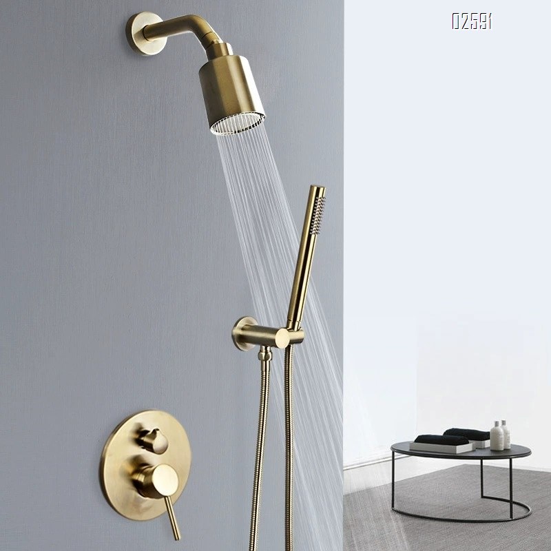 Golden concealed shower head set all-Brass nozzle cold and hot water mixing valve wall-mounted shower head