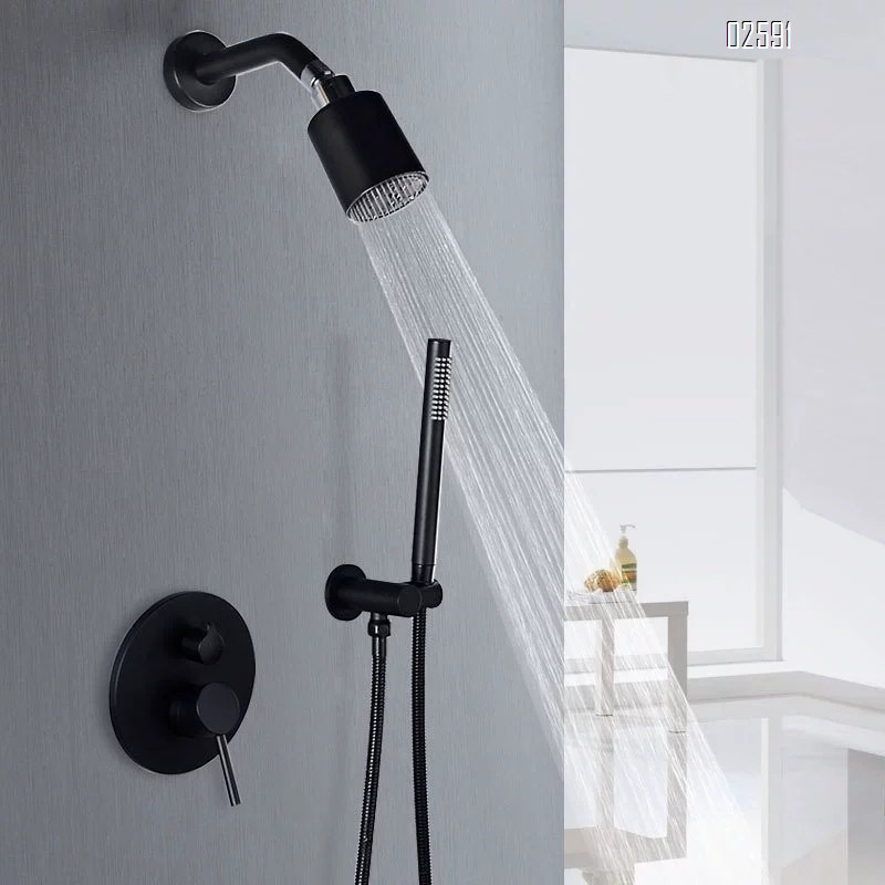 Golden concealed shower head set all-Brass nozzle cold and hot water mixing valve wall-mounted shower head