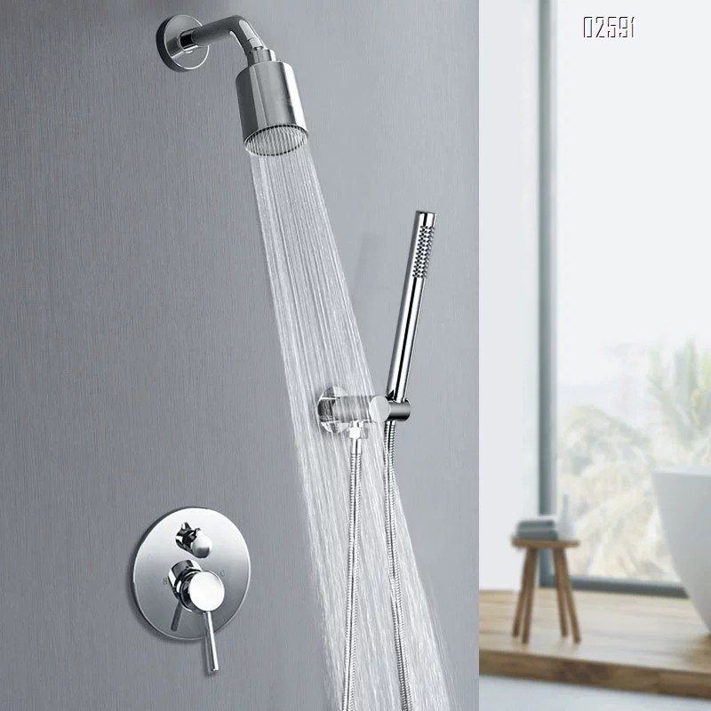 Golden concealed shower head set all-Brass nozzle cold and hot water mixing valve wall-mounted shower head