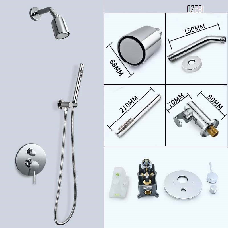Golden concealed shower head set all-Brass nozzle cold and hot water mixing valve wall-mounted shower head