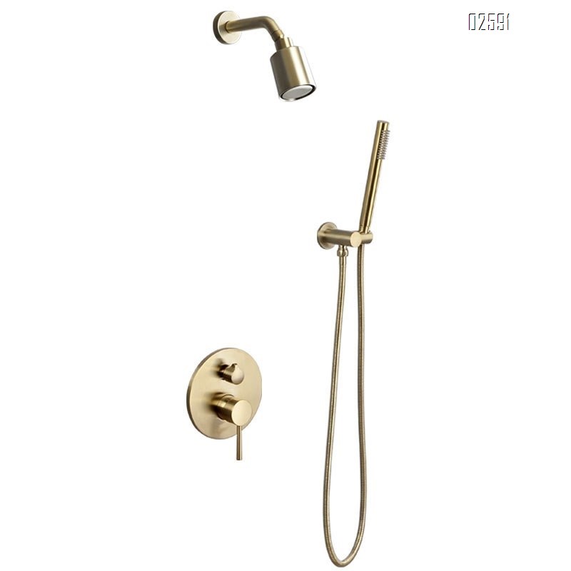 Golden concealed shower head set all-Brass nozzle cold and hot water mixing valve wall-mounted shower head