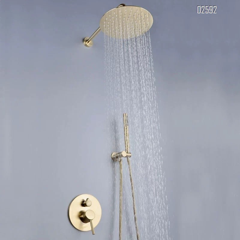 Full Brass golden concealed shower head set brushed gold vintage shower head wall-mounted sprayer for homestay