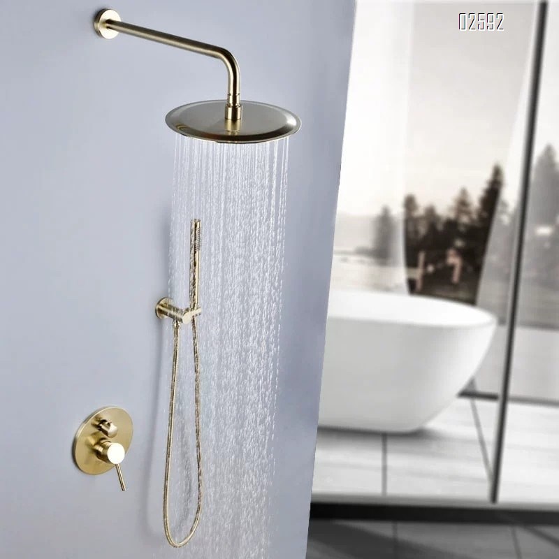 Full Brass golden concealed shower head set brushed gold vintage shower head wall-mounted sprayer for homestay