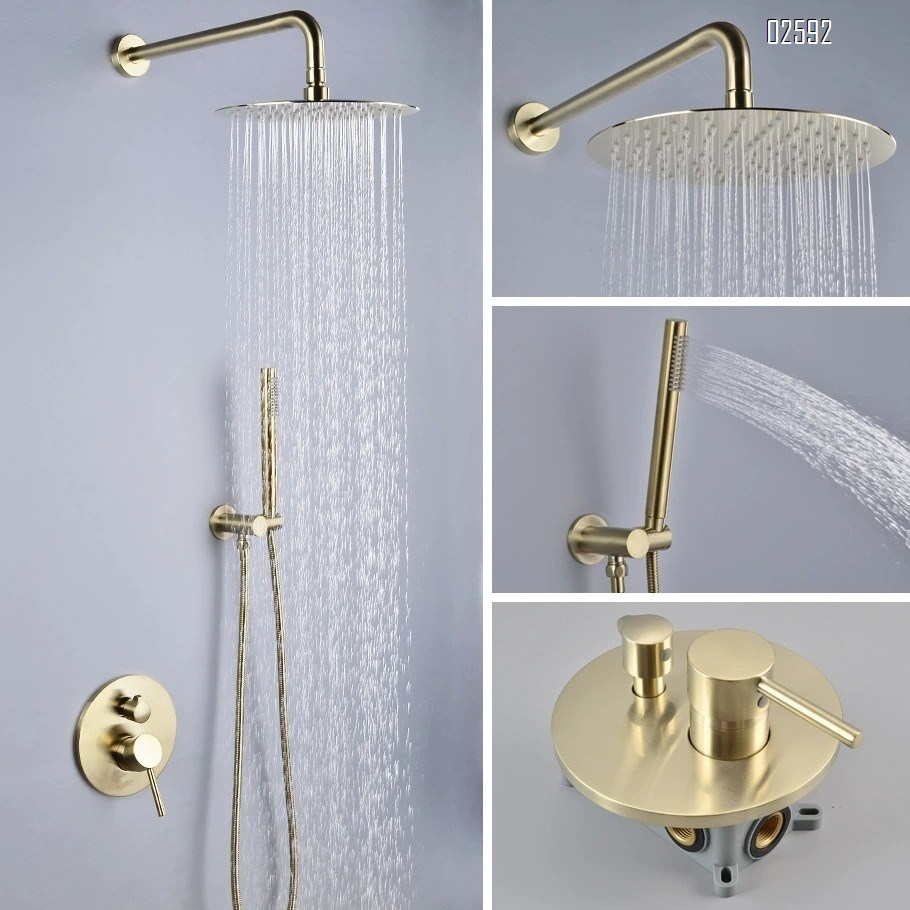 Full Brass golden concealed shower head set brushed gold vintage shower head wall-mounted sprayer for homestay