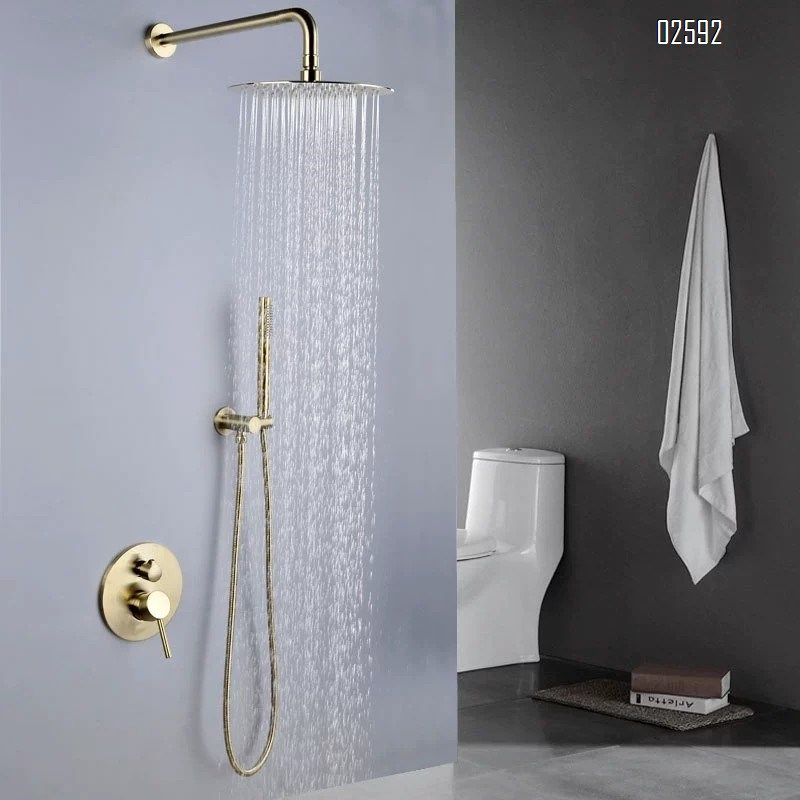 Full Brass golden concealed shower head set brushed gold vintage shower head wall-mounted sprayer for homestay