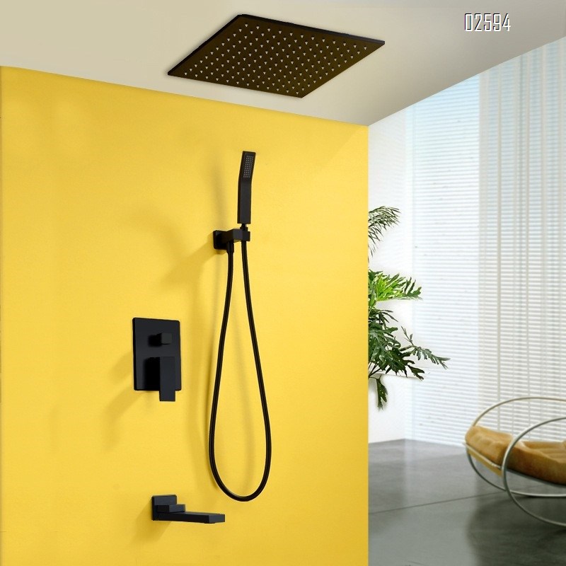 Dark-installed European minimalist luxury bathroom villa hotel shower hot melt flower shower set embedded shower