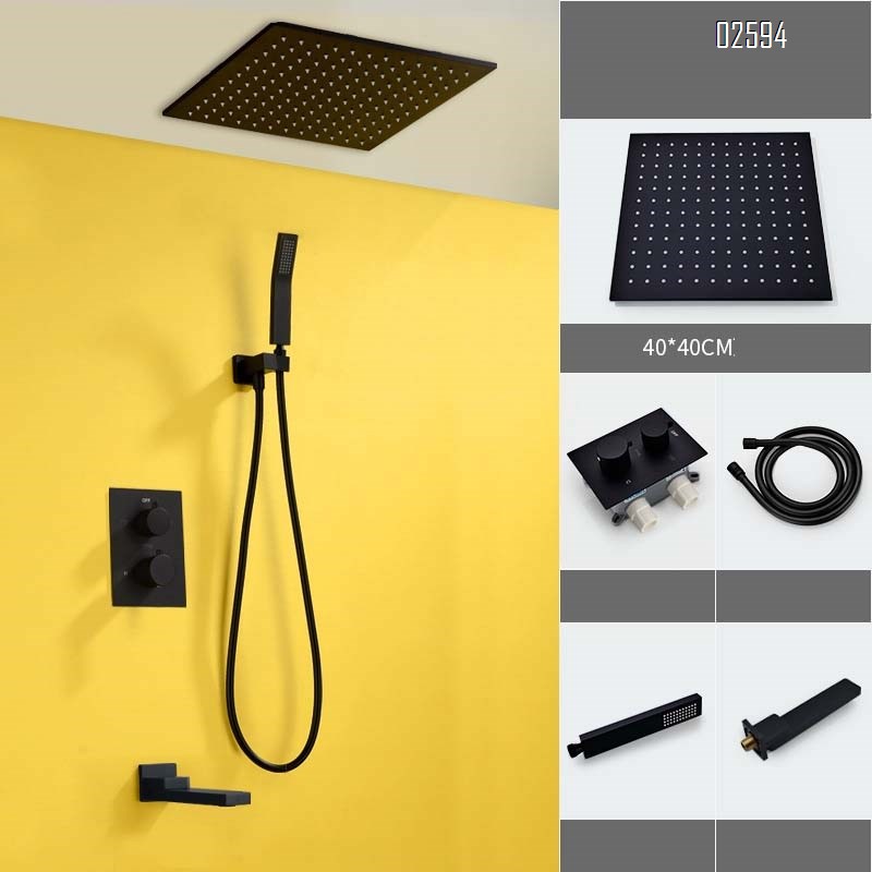 Dark-installed European minimalist luxury bathroom villa hotel shower hot melt flower shower set embedded shower