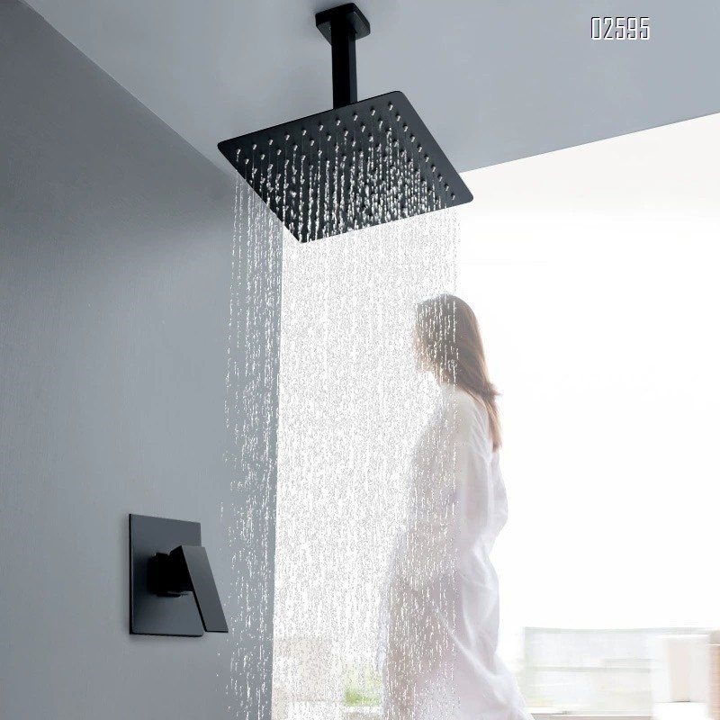 Brass concealed shower set with European minimalist luxury bathroom embedded cold and hot double control ceiling