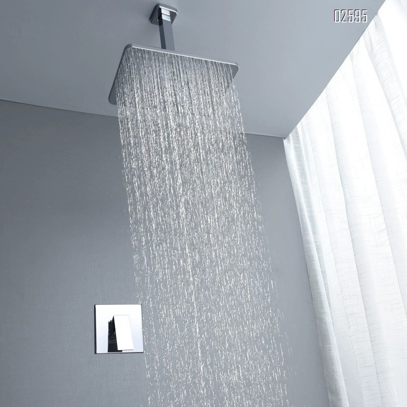 Brass concealed shower set with European minimalist luxury bathroom embedded cold and hot double control ceiling