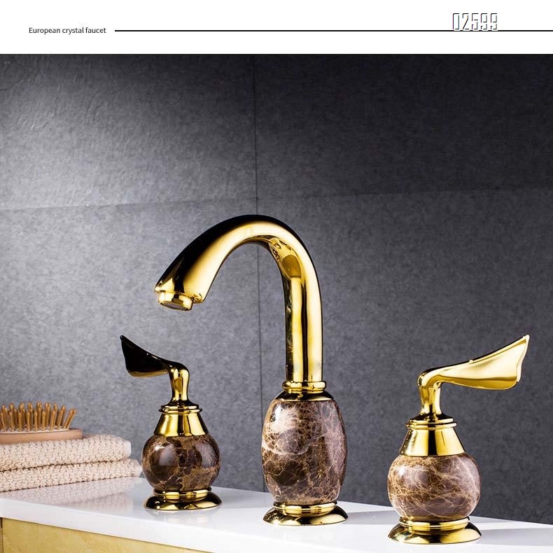 Antique-style villa Brass separate basin wash basin cold and hot double control three-hole hotel sitting faucet