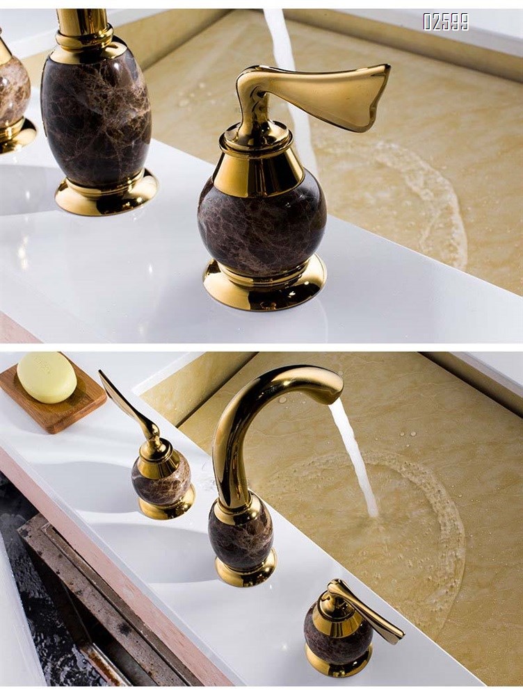 Antique-style villa Brass separate basin wash basin cold and hot double control three-hole hotel sitting faucet