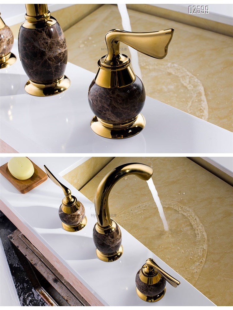 Antique-style villa Brass separate basin wash basin cold and hot double control three-hole hotel sitting faucet