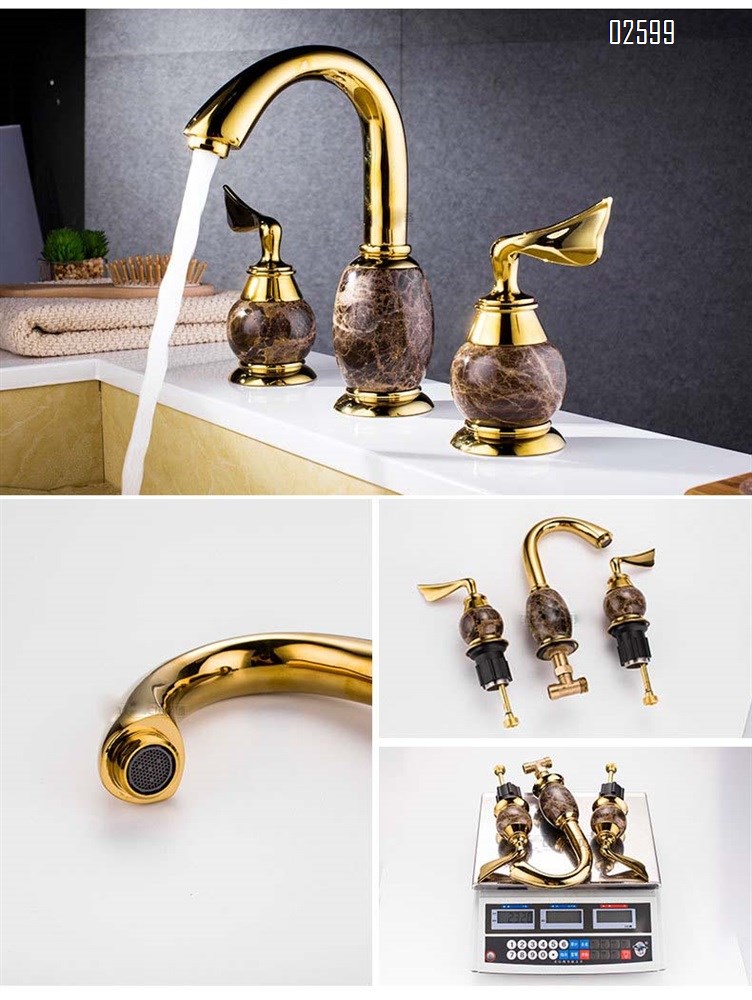 Antique-style villa Brass separate basin wash basin cold and hot double control three-hole hotel sitting faucet