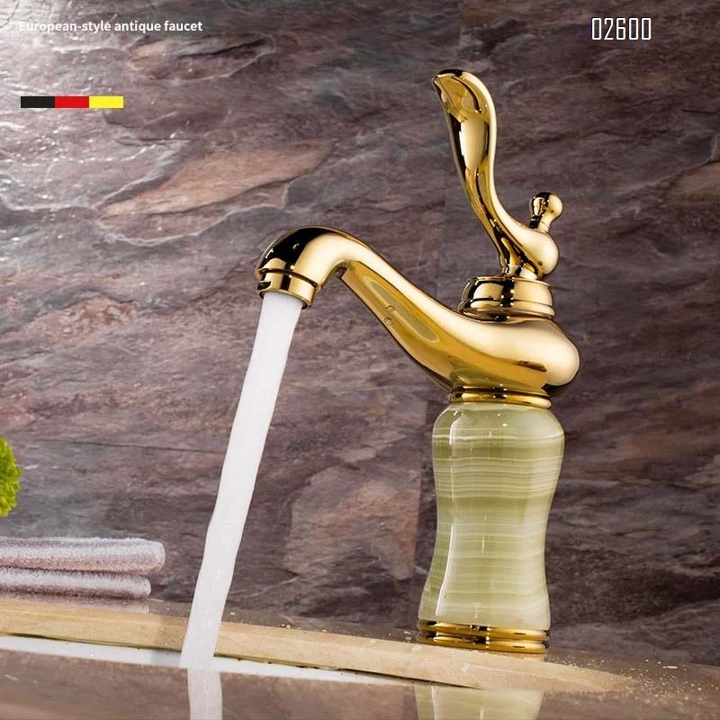European style bathroom vintage wash basin faucet all Brass  hotel villa cold and hot double control basin single hole