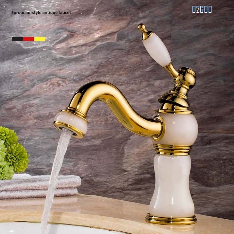 European style bathroom vintage wash basin faucet all Brass  hotel villa cold and hot double control basin single hole