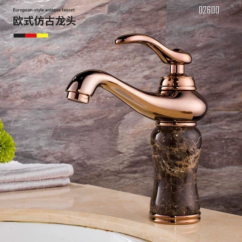 European style bathroom vintage wash basin faucet all Brass  hotel villa cold and hot double control basin single hole
