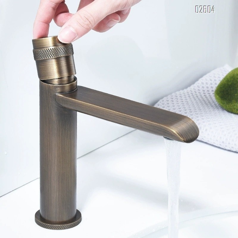 European vertical antique basin faucet single handle single hole cold and hot water bathroom home under-sink faucet