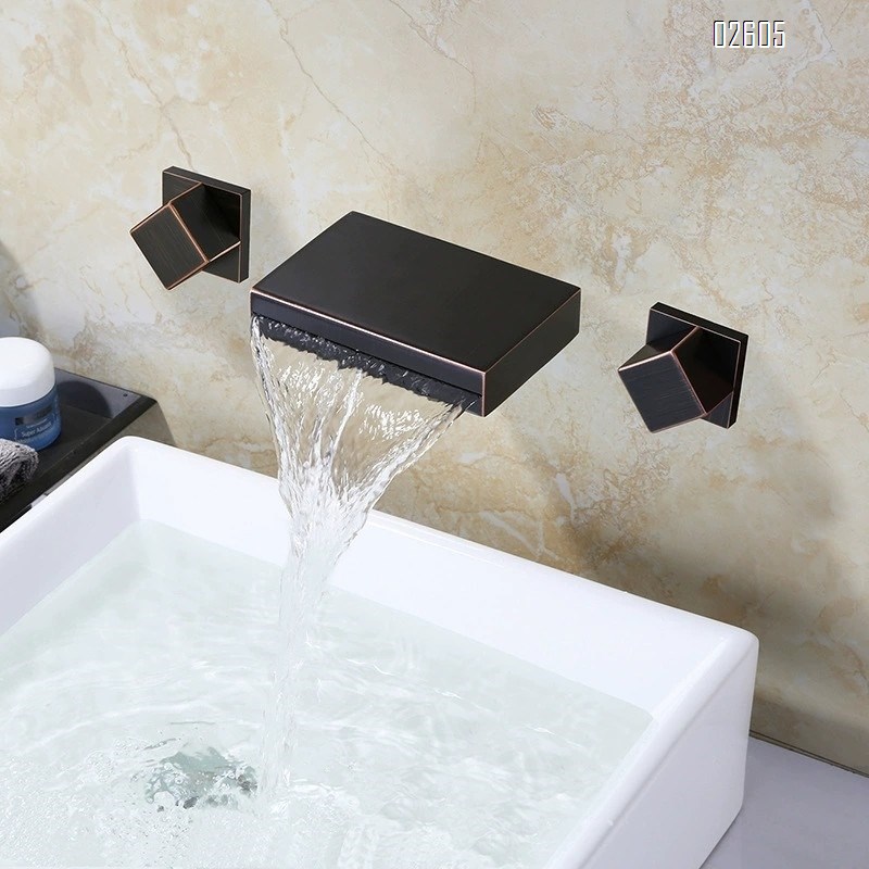 Antique style wall-mounted faucet full Brass cold and hot water waterfall faucet set European style