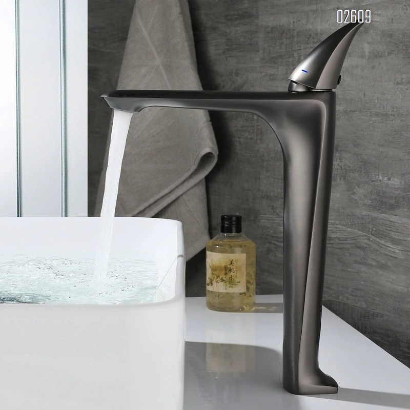 Gun gray brushed basin faucet all Brass cold and hot water under-sink wash basin faucet bathroom black faucet