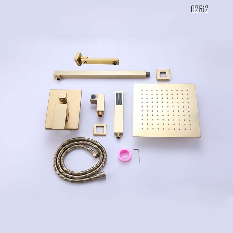 Brass square concealed shower head cold and hot waterfall style down water wall-mounted shower head pressure increasing