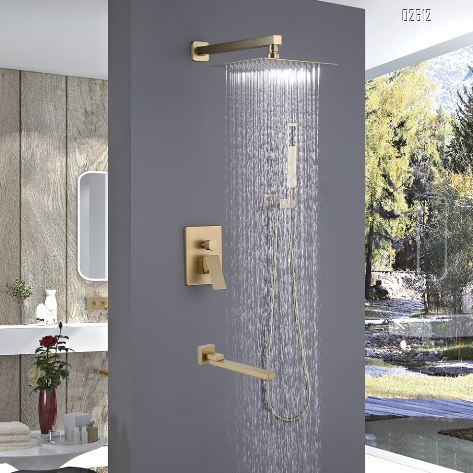 Brass square concealed shower head cold and hot waterfall style down water wall-mounted shower head pressure increasing
